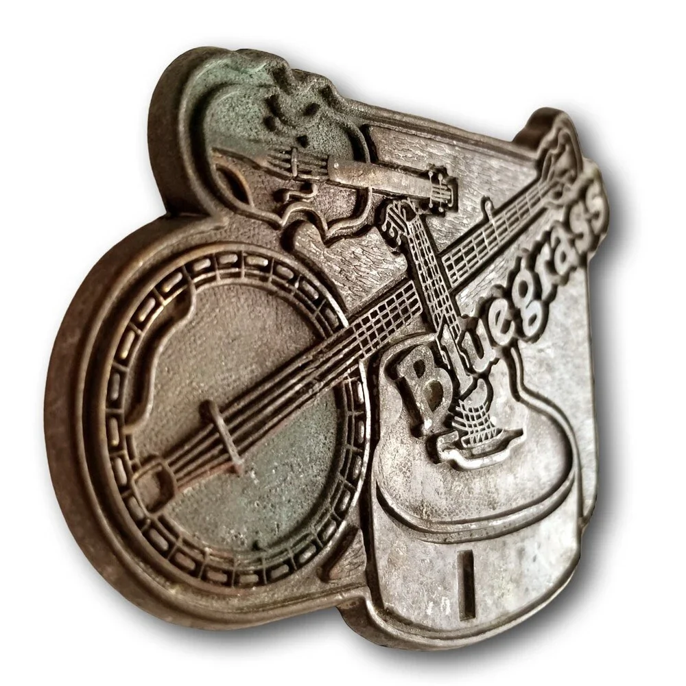 Vintage Belt Buckle Bluegrass Music Banjo‎ Guitar Fiddle Violin Gold Color Gift